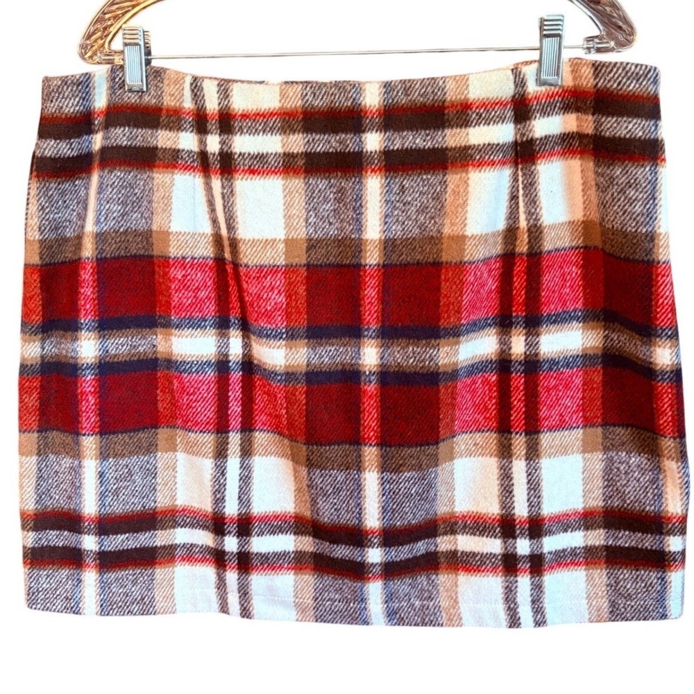 III Plaid Wool Blend Mini Skirt Red Brown White Tartan XXL